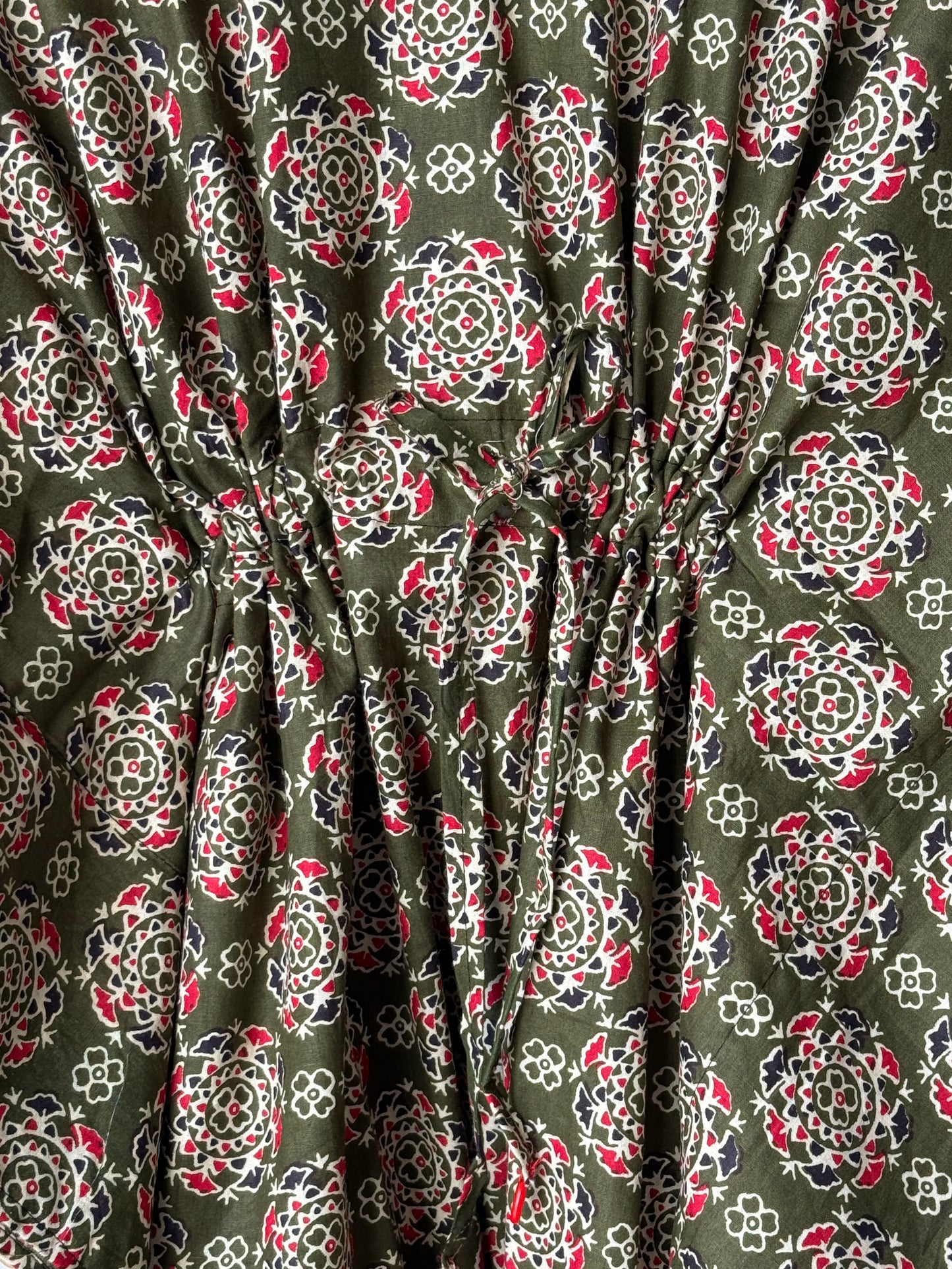 Olive Block-Print Maxi Kaftan
