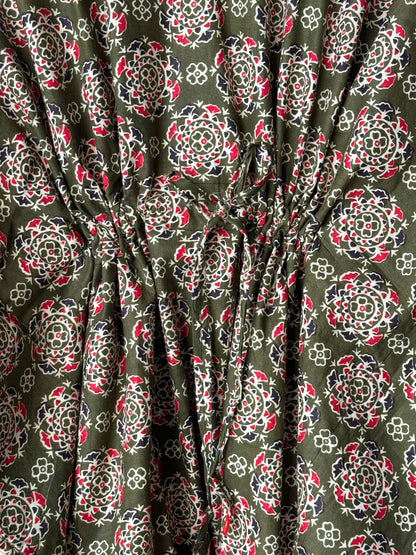Olive Block-Print Maxi Kaftan