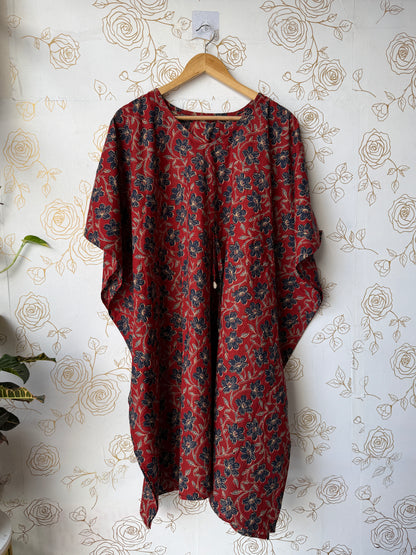 Rust Vine-Floral Maxi Kaftan