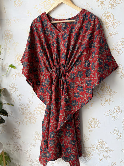 Rust Vine-Floral Maxi Kaftan