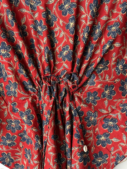 Rust Vine-Floral Maxi Kaftan