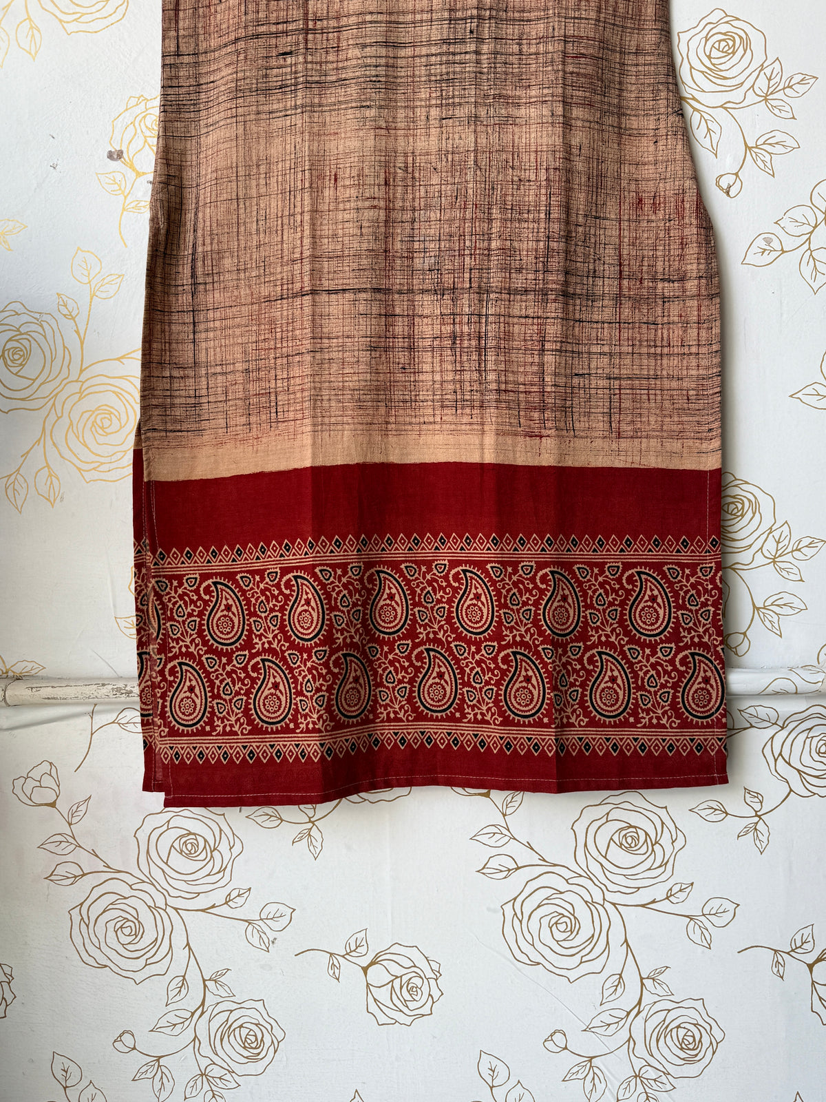 Ajrakh-Border Beige Strappy Kurti