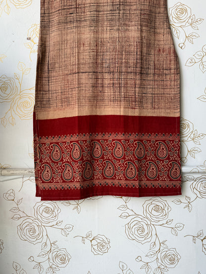 Ajrakh-Border Beige Strappy Kurti