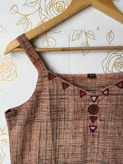 Ajrakh-Border Beige Strappy Kurti