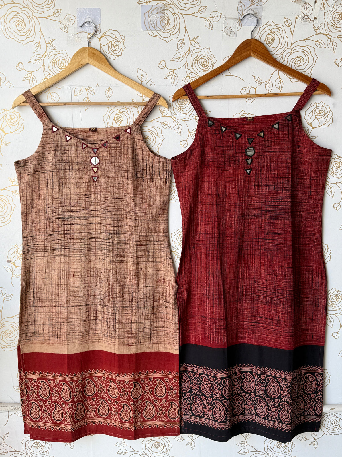 Ajrakh-Border Beige Strappy Kurti