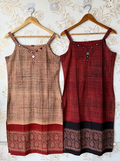 Ajrakh-Border Beige Strappy Kurti