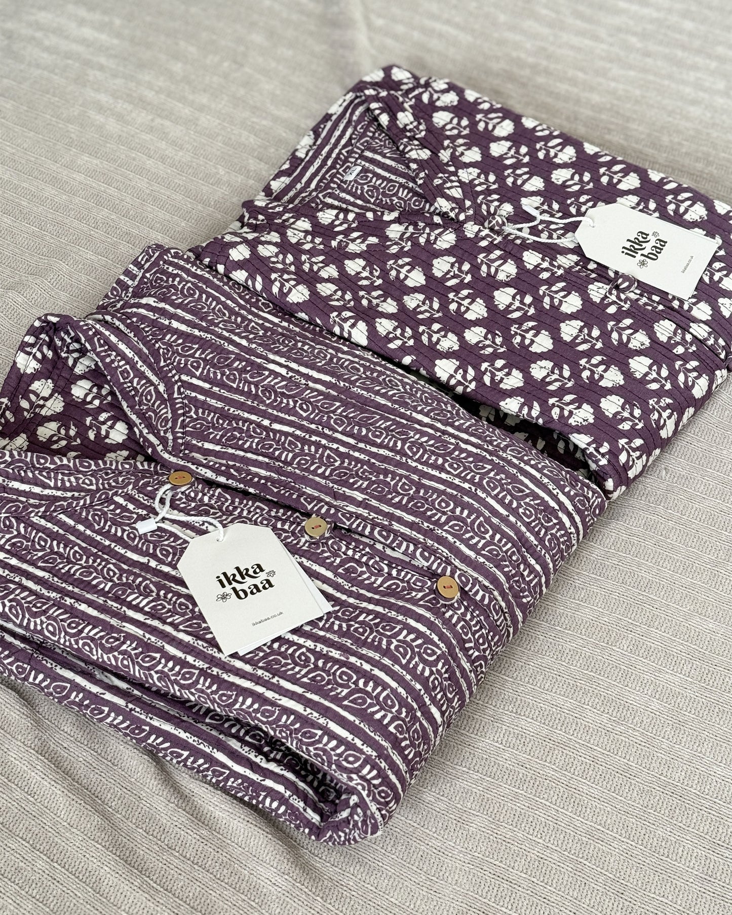 Reversible Quilted Cotton Jacket - Purple Floral Block Print