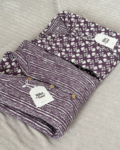 Reversible Quilted Cotton Jacket - Purple Floral Block Print