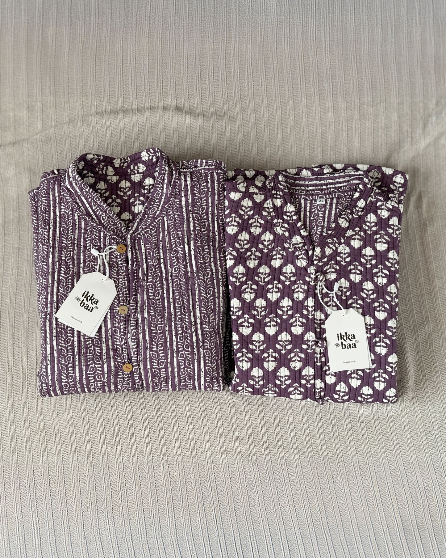 Reversible Quilted Cotton Jacket - Purple Floral Block Print