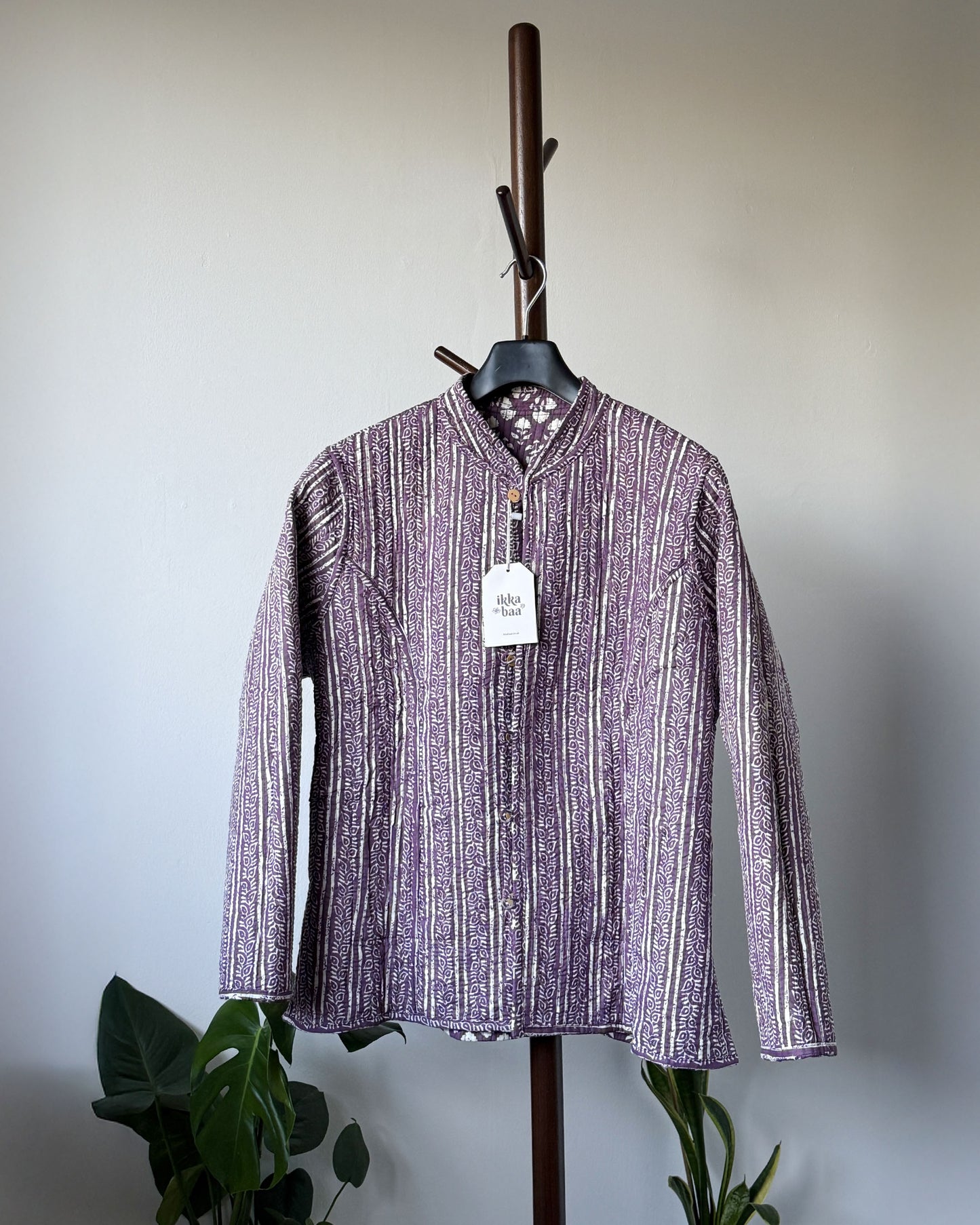 Reversible Quilted Cotton Jacket - Purple Floral Block Print