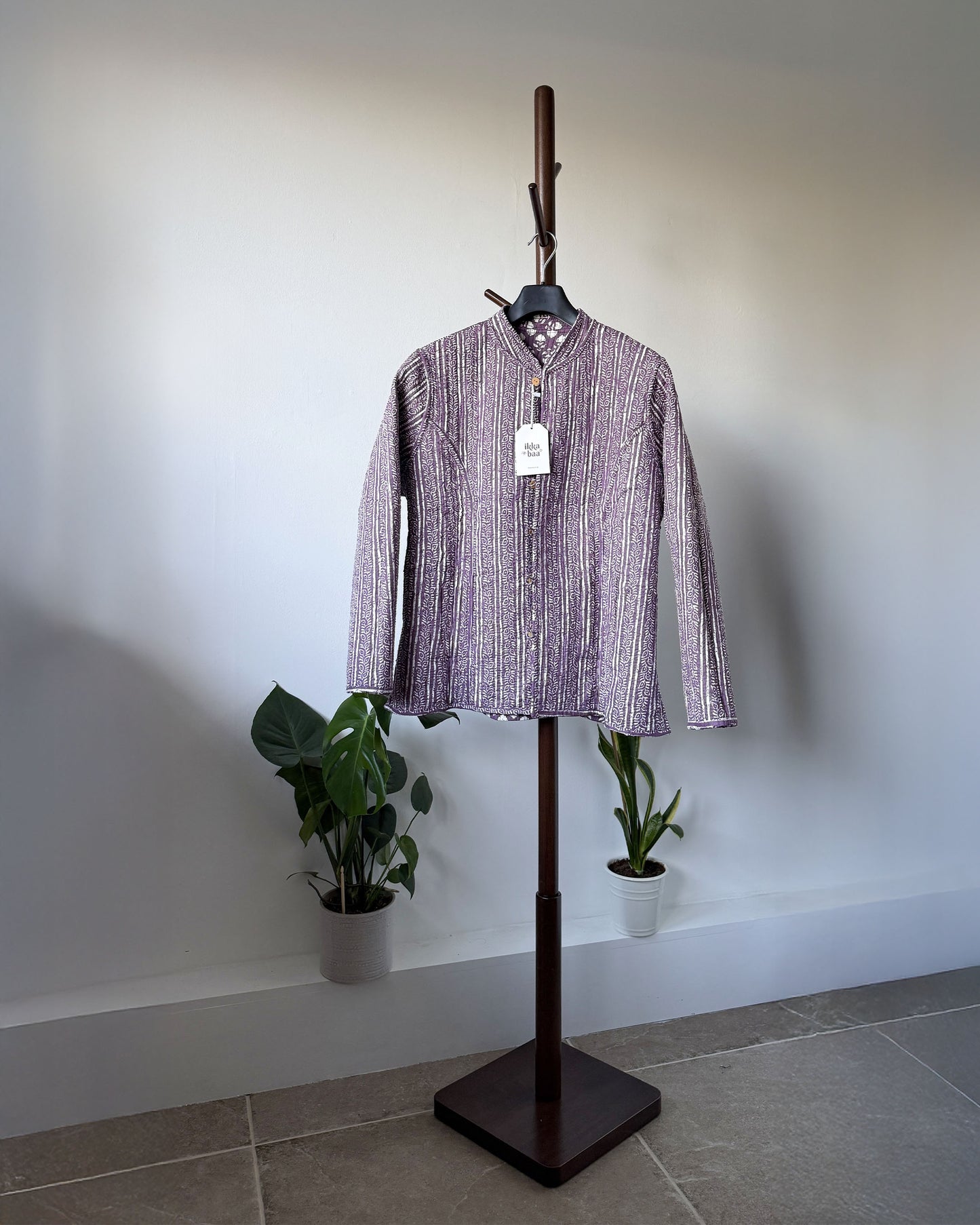 Reversible Quilted Cotton Jacket - Purple Floral Block Print