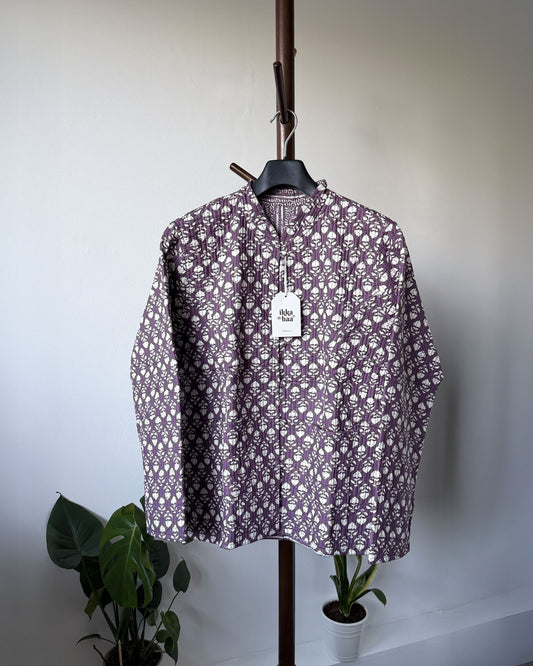 Reversible Quilted Cotton Jacket - Purple Floral Block Print