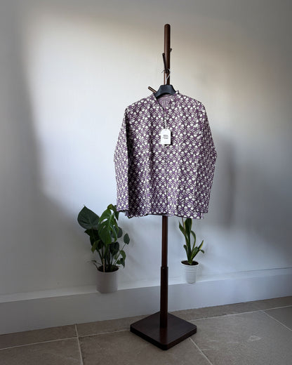 Reversible Quilted Cotton Jacket - Purple Floral Block Print