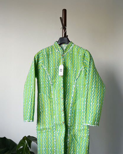 Reversible Quilted Cotton Jacket - Green Block Print