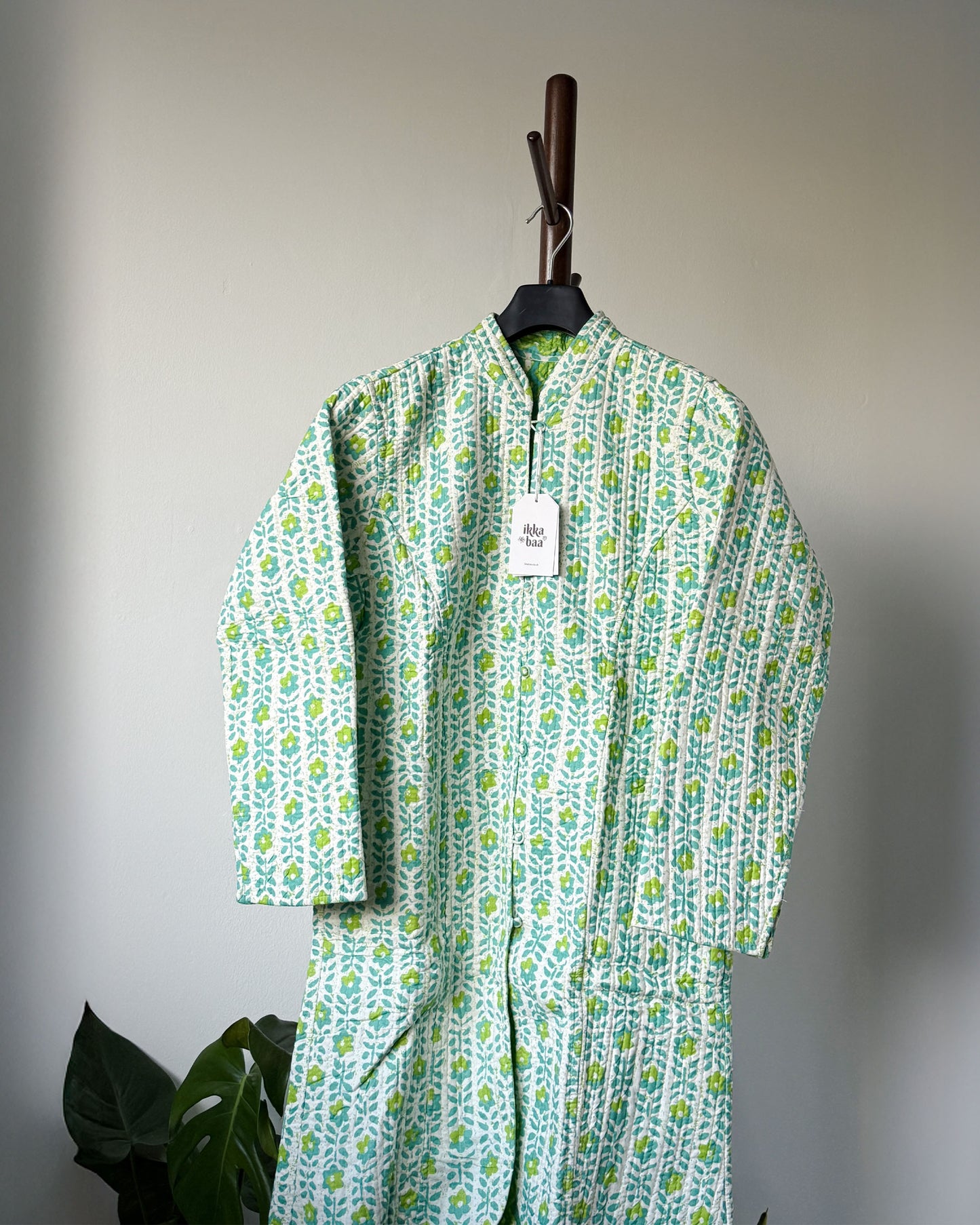 Reversible Quilted Cotton Jacket - Green Block Print