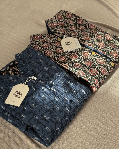 Reversible Quilted Cotton Jacket - Black and Red Block Print