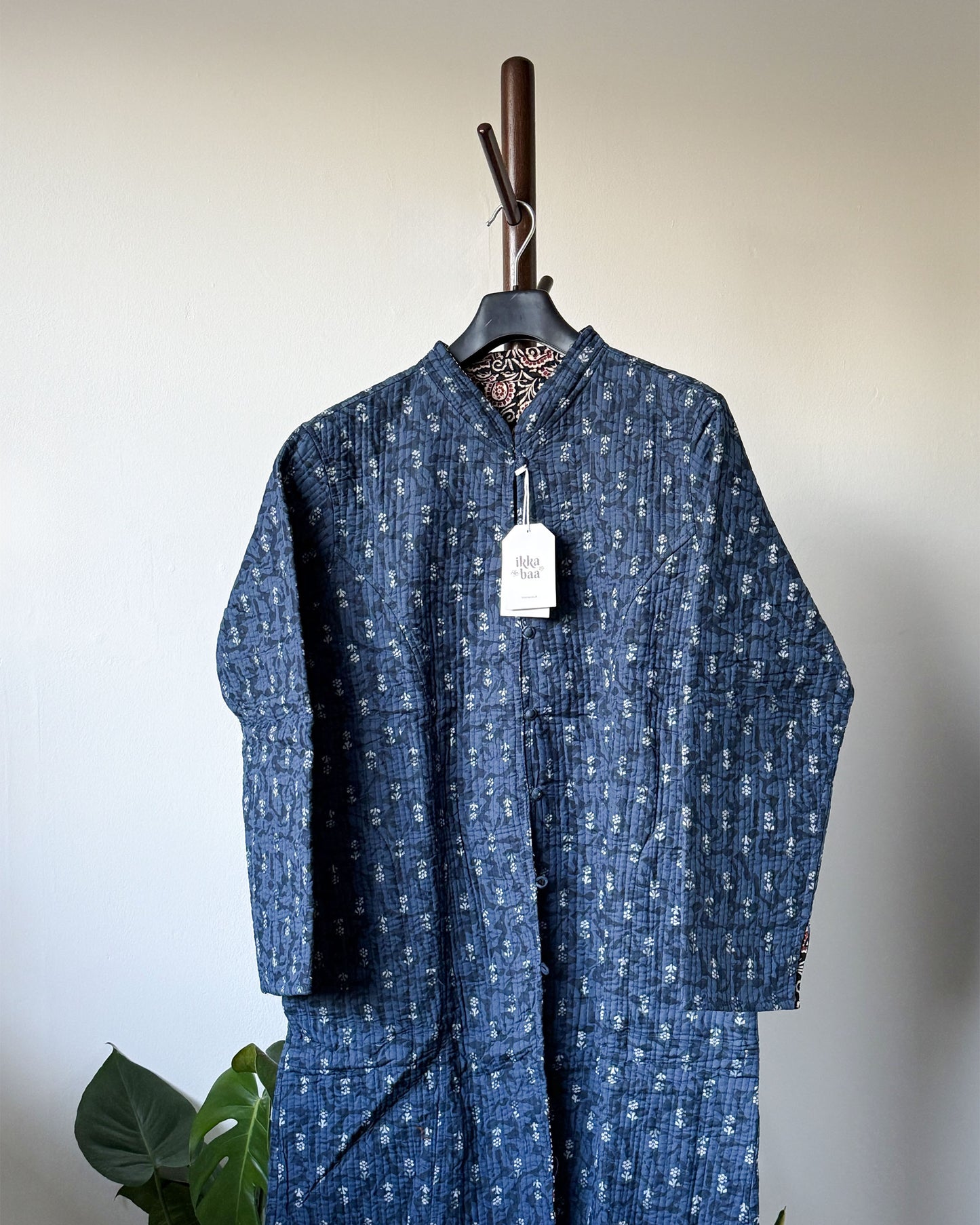 Reversible Quilted Cotton Jacket - Black and Red Block Print