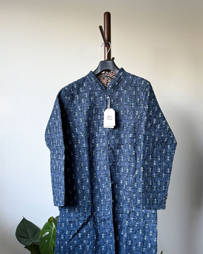 Reversible Quilted Cotton Jacket - Black and Red Block Print