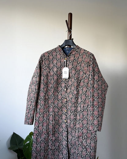 Reversible Quilted Cotton Jacket - Black and Red Block Print