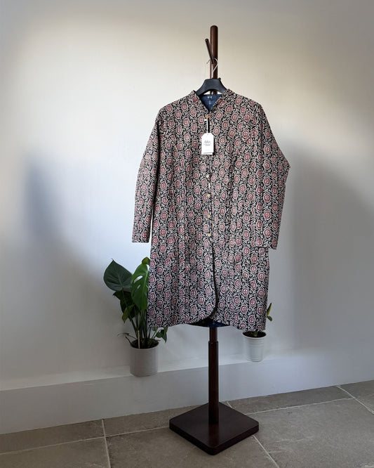 Reversible Quilted Cotton Jacket - Black and Red Block Print