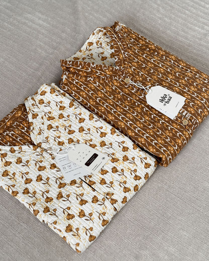 Reversible Quilted Cotton Gilet - Brown and White