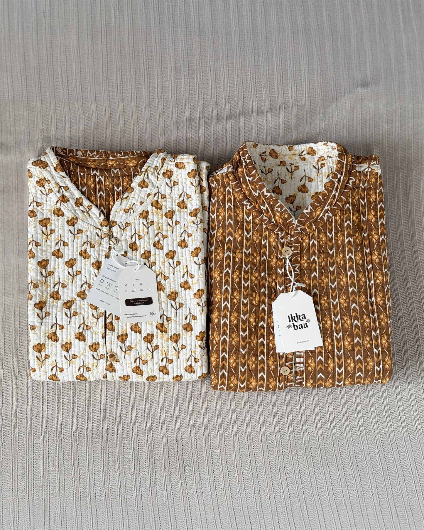 Reversible Quilted Cotton Gilet - Brown and White