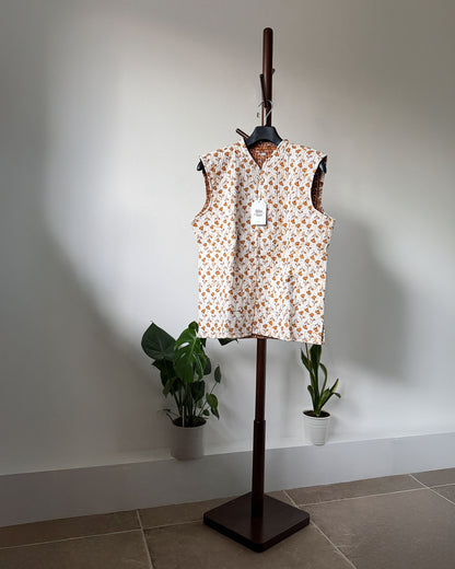 Reversible Quilted Cotton Gilet - Brown and White