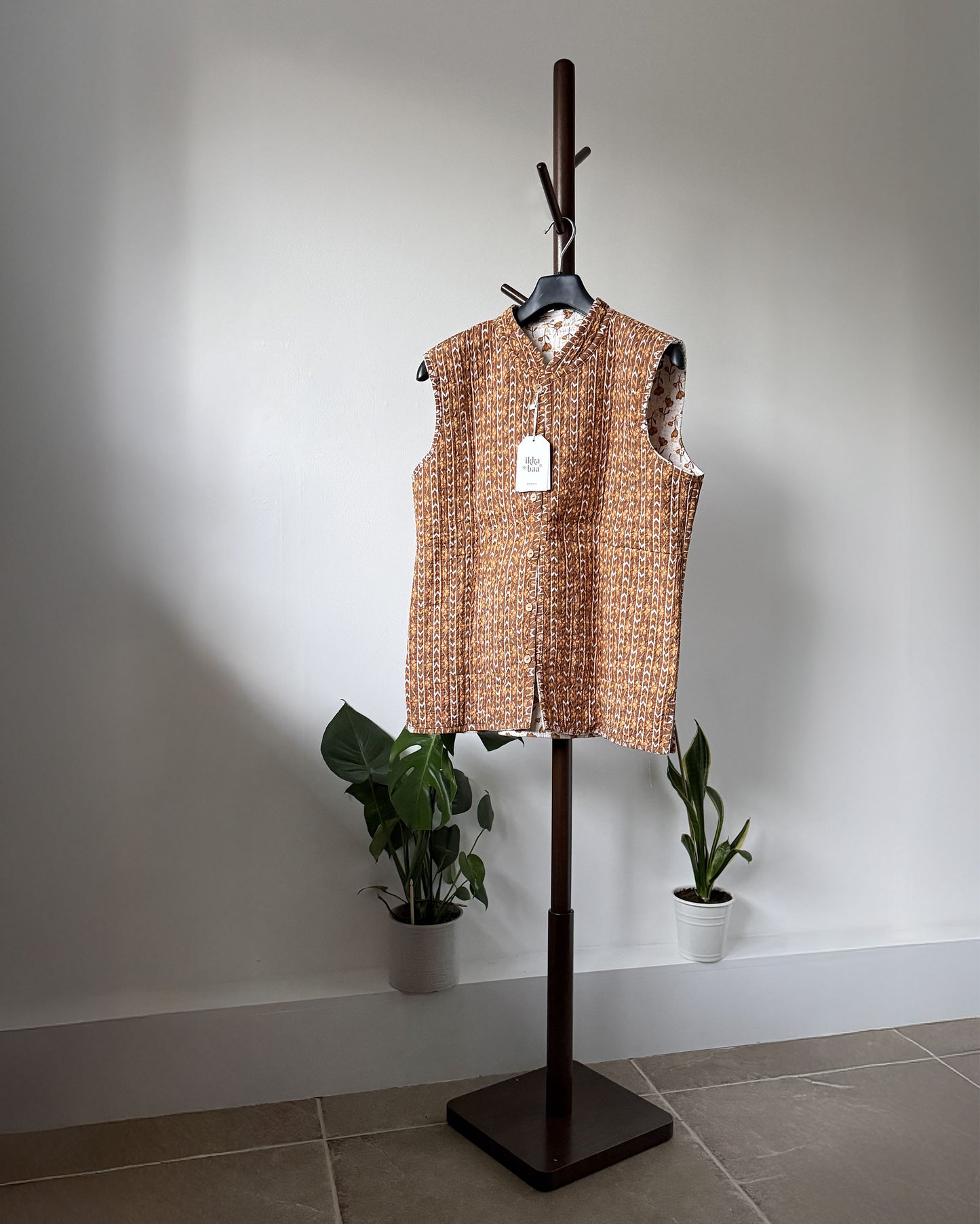 Reversible Quilted Cotton Gilet - Brown and White