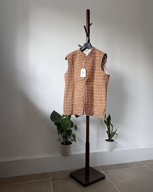 Reversible Quilted Cotton Gilet - Brown and White