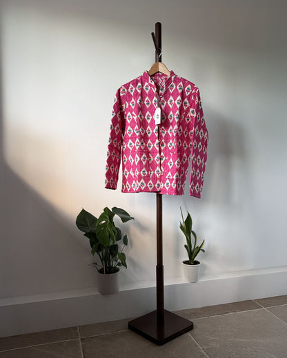 Reversible Quilted Cotton Jacket - Pink Diamond Block Print