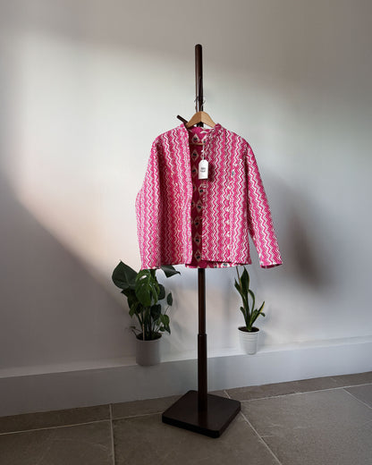 Reversible Quilted Cotton Jacket - Pink Diamond Block Print