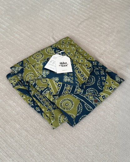 Cotton Shirt Midi Dress - Blue and Olive Block Print