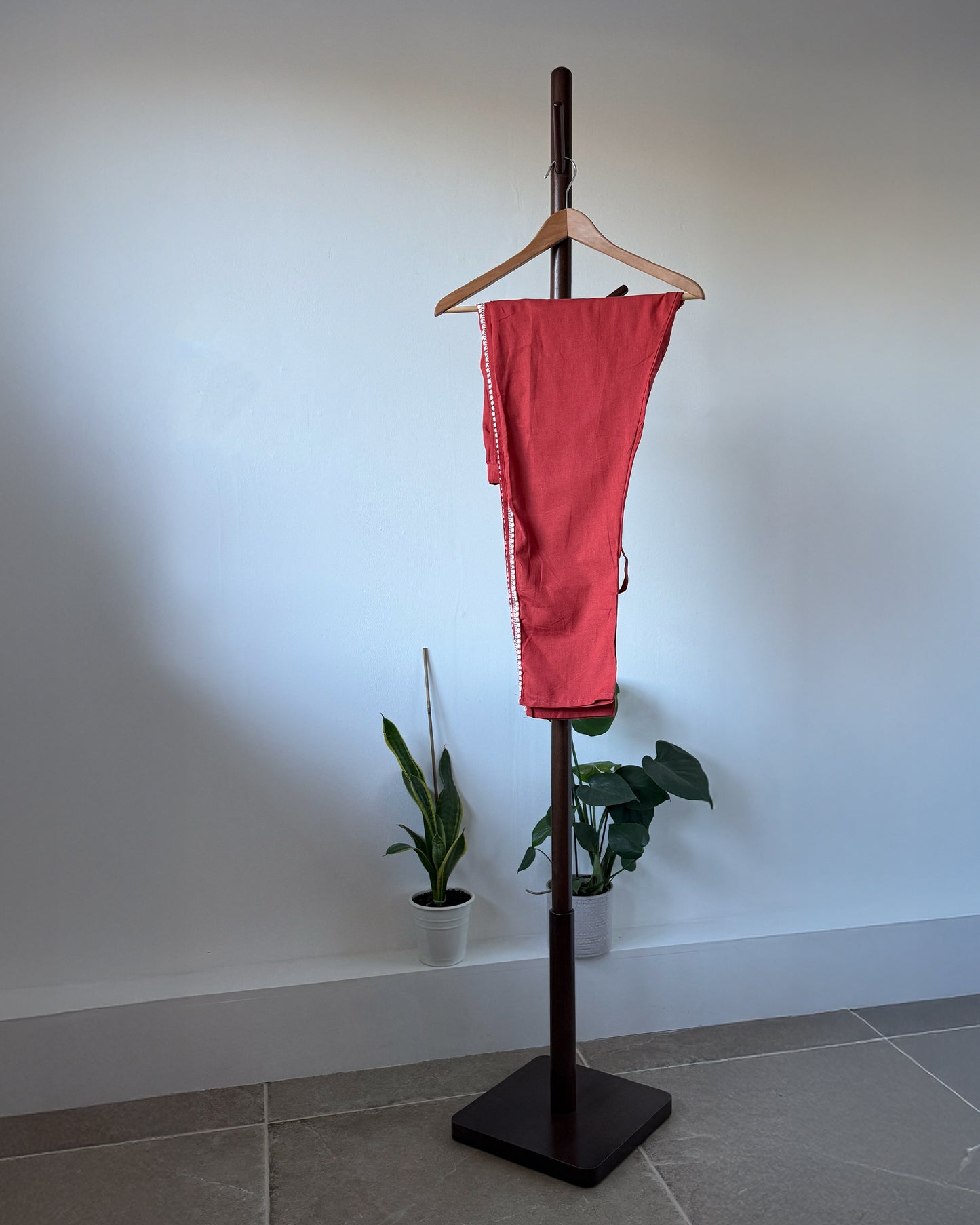 Embroidered Cotton Co-ord Set - Rust Red with White Threadwork