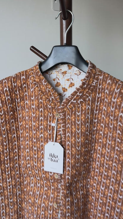 Reversible Quilted Cotton Gilet - Brown and White