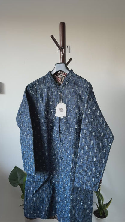 Reversible Quilted Cotton Jacket - Black and Red Block Print