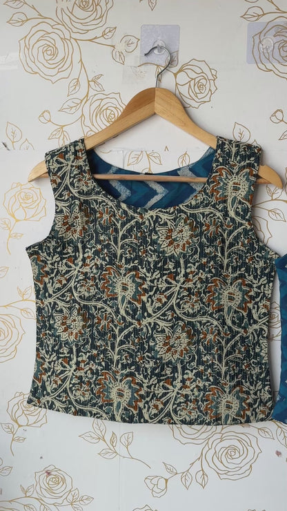 Reversible Indigo Paisley Top