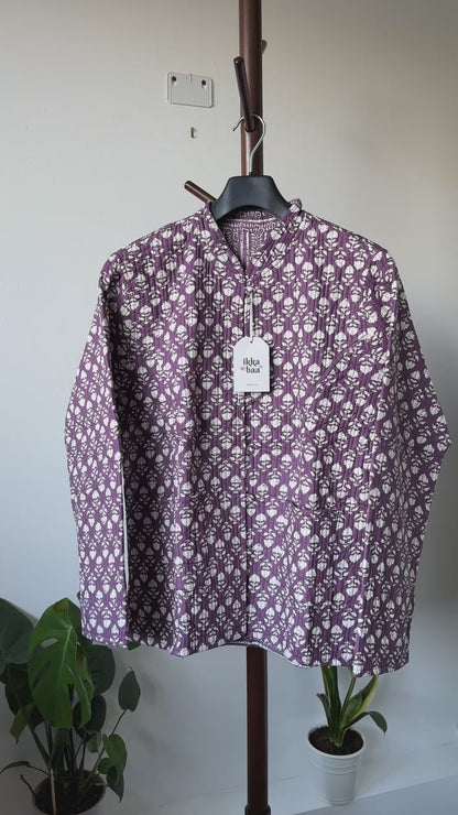 Reversible Quilted Cotton Jacket - Purple Floral Block Print