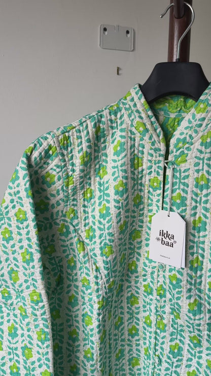 Reversible Quilted Cotton Jacket - Green Block Print