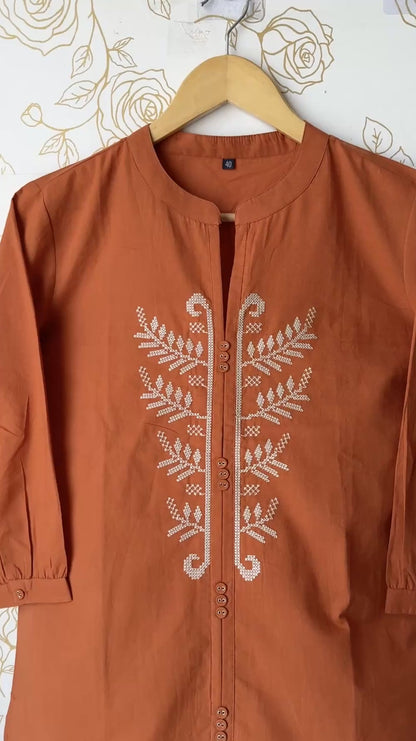 Terracotta Embroidered Tunic Top