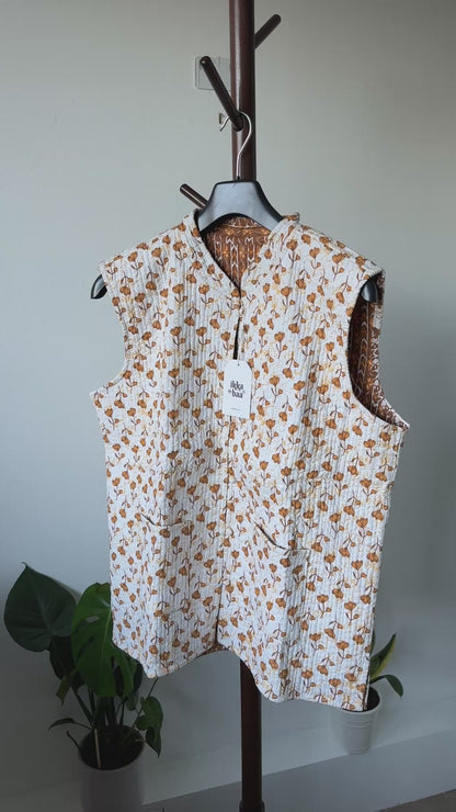 Reversible Quilted Cotton Gilet - Brown and White